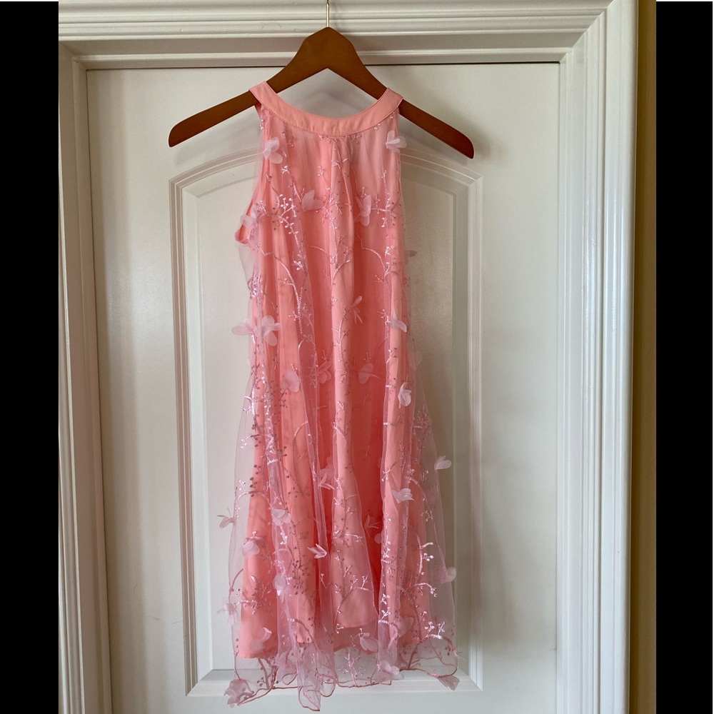 Girls Pink Sleeveless dress with tulle overlay